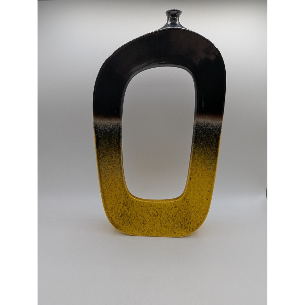 Global Views Portugal Ceramic Donut Vase Black Yellow Ombre Abstract Modern 12in